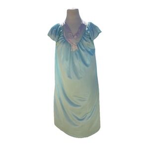 Vintage Vanity Fair Nightgown Short Sleeve Mint Green Old Retro Florida Tropical